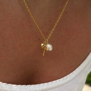 Cross Natural Freshwater Pearl Heart Necklace