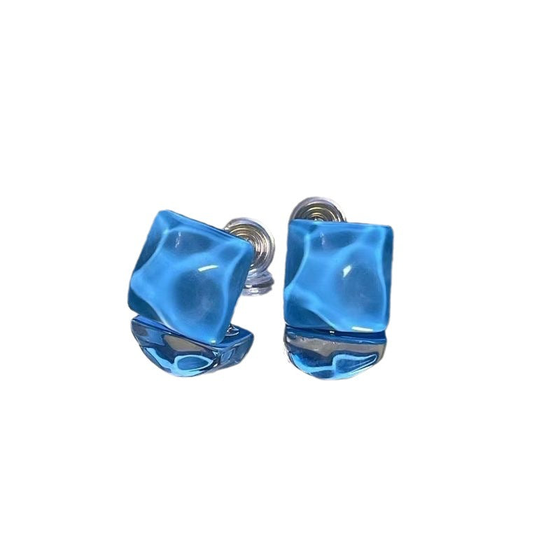 Geometric Square Water Ripple Blue Earrings
