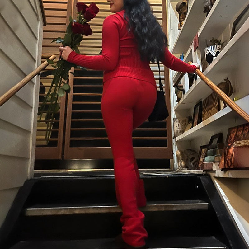 Hoodie Suit Sports Leisure Sexy Zip Long Sleeve Sweater And High Waist Long Pants Set Women's Clothing