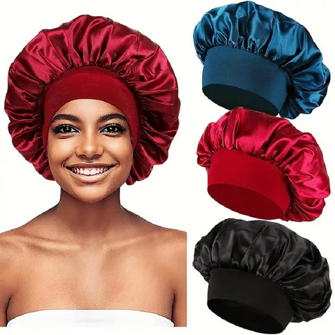 Newly Satin Night Hair Cap Women's Solid Sleeping Hat
