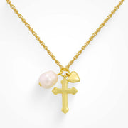 Cross Natural Freshwater Pearl Heart Necklace
