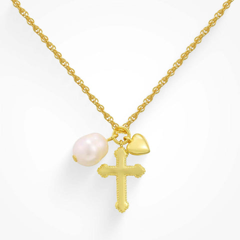 Cross Natural Freshwater Pearl Heart Necklace