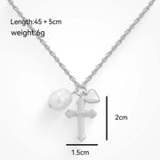 Cross Natural Freshwater Pearl Heart Necklace