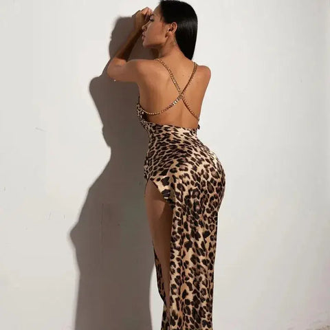 Sizzling Leopard Print Backless Party Dress
