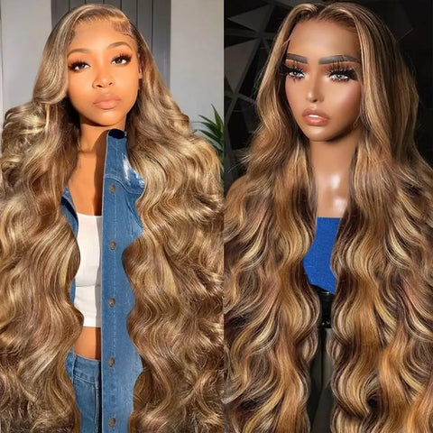 P4/27 Highlight Human Hair Wigs Body Wave 220 Density Ombre 13x6 HD Lace Front Wigs Pre Plucked