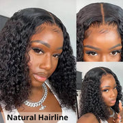 200% Density 14 Inch Curly Short Bob Wig Human Hair Bob Wigs Deep Wave 13x4 HD Lace Closure