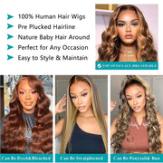 P4/27 Highlight Human Hair Wigs Body Wave 220 Density Ombre 13x6 HD Lace Front Wigs Pre Plucked