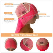 40 Inch Hot Pink Transparent Lace Front Wig Human Hair 13x6