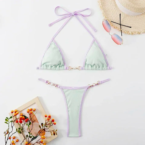 Sexy Halter Triangle Micro Thong Bikinis Sets Women Swimwear