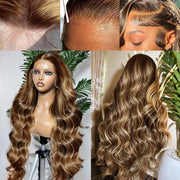 P4/27 Highlight Human Hair Wigs Body Wave 220 Density Ombre 13x6 HD Lace Front Wigs Pre Plucked