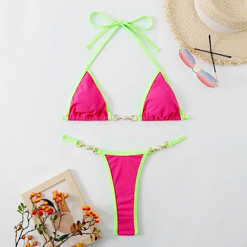 Sexy Halter Triangle Micro Thong Bikinis Sets Women Swimwear