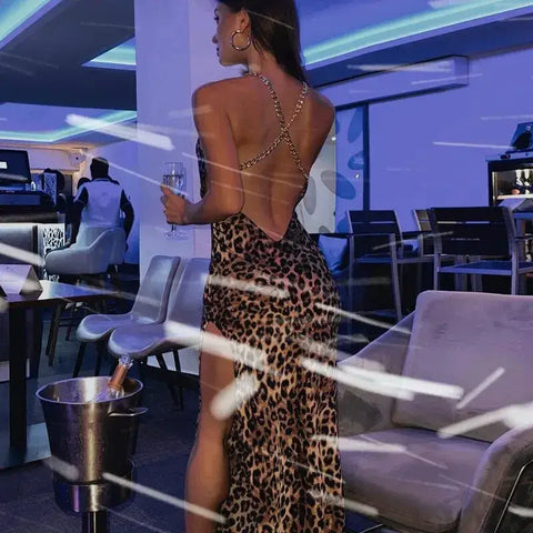 Sizzling Leopard Print Backless Party Dress