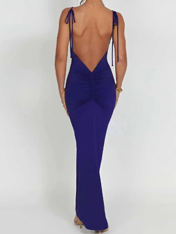 Elegant Deep Open Back Backless Slim Maxi Dress