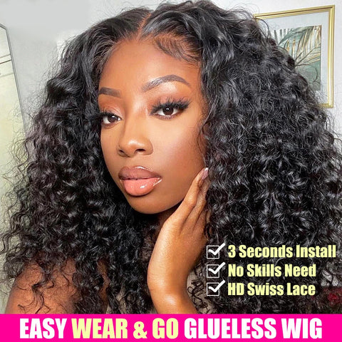 Water Wave Glueless Wig Pre-Cut Lace Wig 180% Pre-Plucked