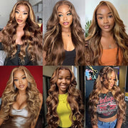 P4/27 Highlight Human Hair Wigs Body Wave 220 Density Ombre 13x6 HD Lace Front Wigs Pre Plucked