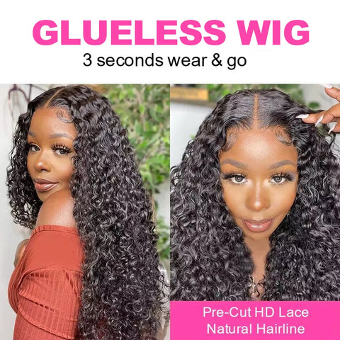 Water Wave Glueless Wig Pre-Cut Lace Wig 180% Pre-Plucked