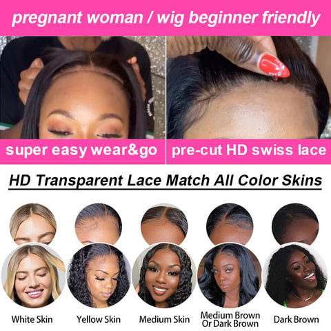 Water Wave Glueless Wig Pre-Cut Lace Wig 180% Pre-Plucked