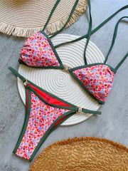 Printed Diamond Rhinestones High Cut Bikini Women Swimwear