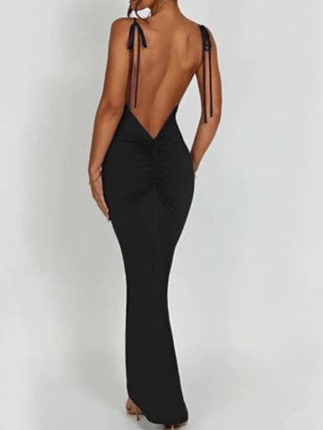 Elegant Deep Open Back Backless Slim Maxi Dress