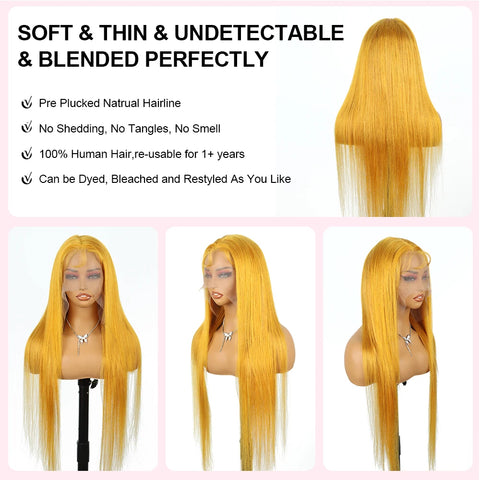 Yellow 13x4 Transparent Lace Frontal Wig 613 Colored Straight Hd Lace Front Wigs 13x6