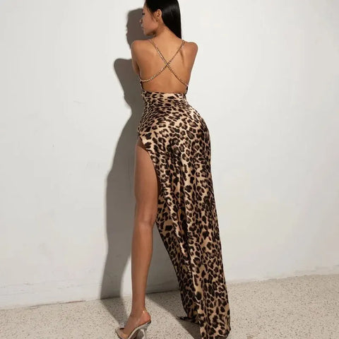 Sizzling Leopard Print Backless Party Dress