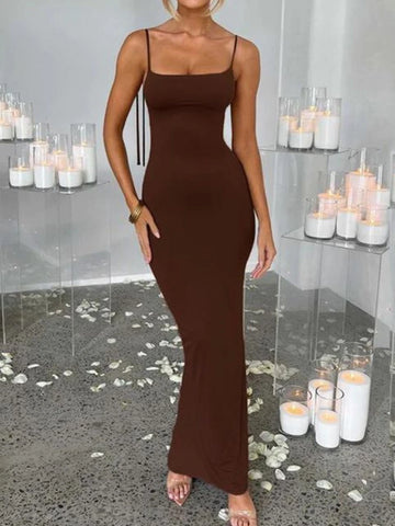 Elegant Deep Open Back Backless Slim Maxi Dress