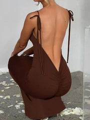 Elegant Deep Open Back Backless Slim Maxi Dress