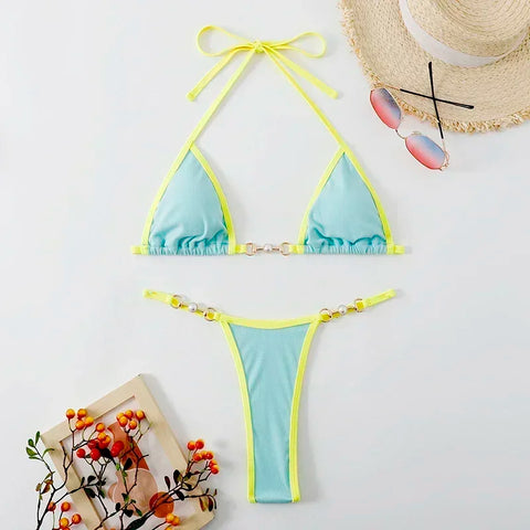 Sexy Halter Triangle Micro Thong Bikinis Sets Women Swimwear