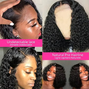 200% Density 14 Inch Curly Short Bob Wig Human Hair Bob Wigs Deep Wave 13x4 HD Lace Closure