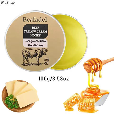 Beef Tallow Face Moisturizer Whipped Beef Tallow & Honey Balm Face & Body Skin Care Grass Fed Grass Finished Face Cream 100g