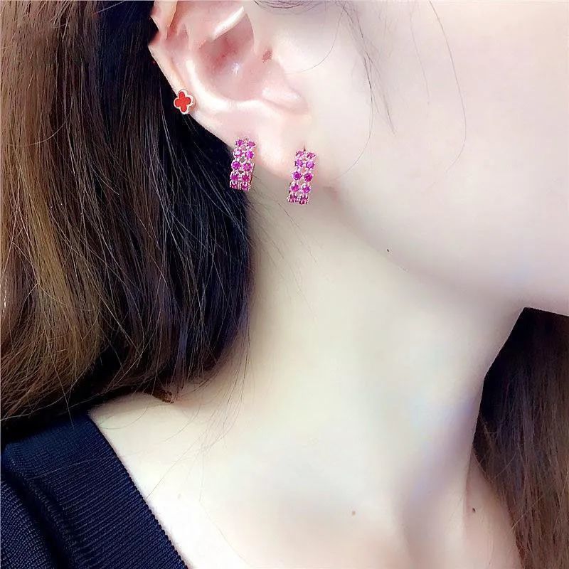 Red Stone Green Stone Lady Fashion Elegant Luxury Versatile Earrings